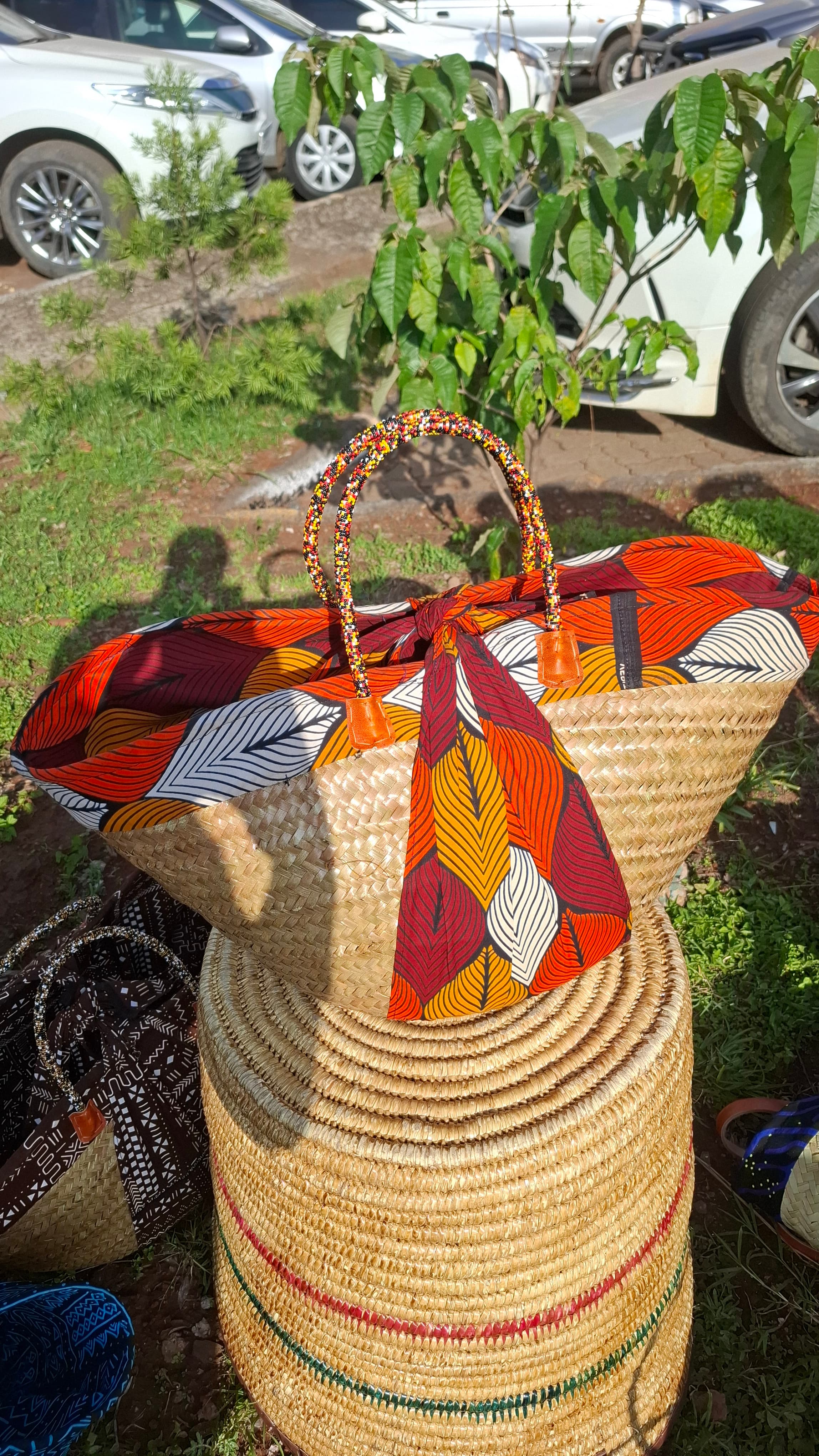 Ankara  palm bag (beaded handles)