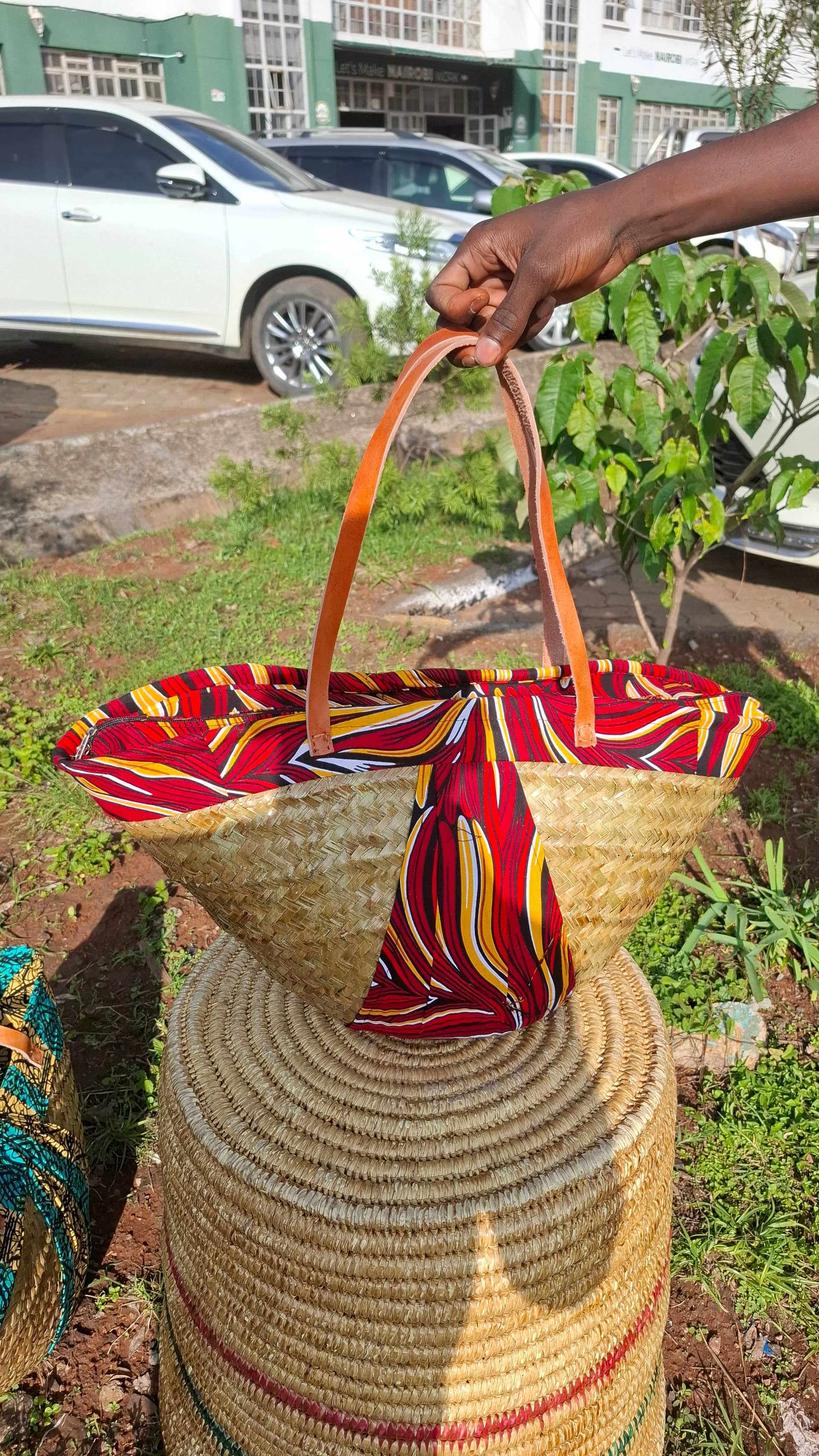 Ankara bag (leather handles)